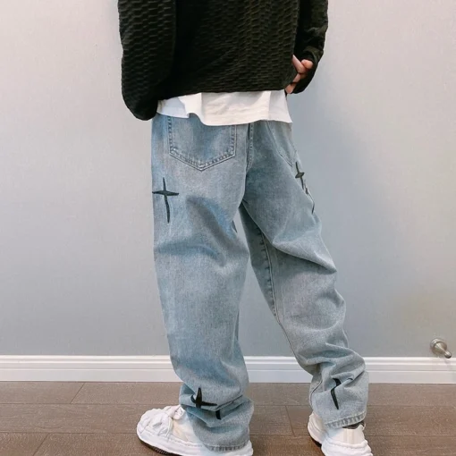 Prints Jeans Men 2023 New Streetwear Baggy Wide Leg Jeans - Image 3