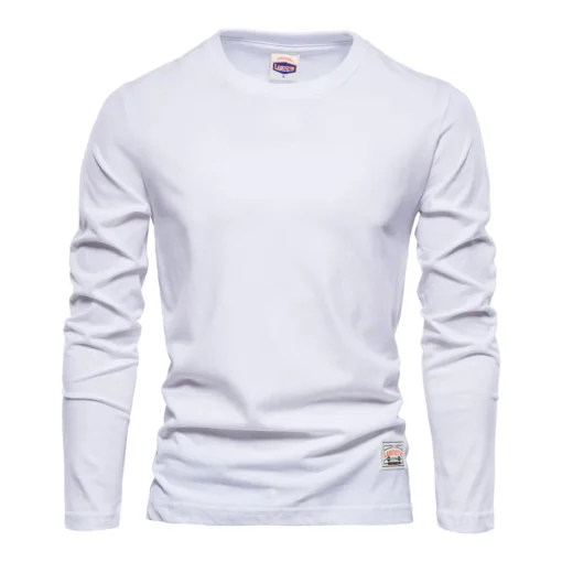 100% Cotton Long Sleeve  Solid Spring Casual Men's T-shirts - Image 15