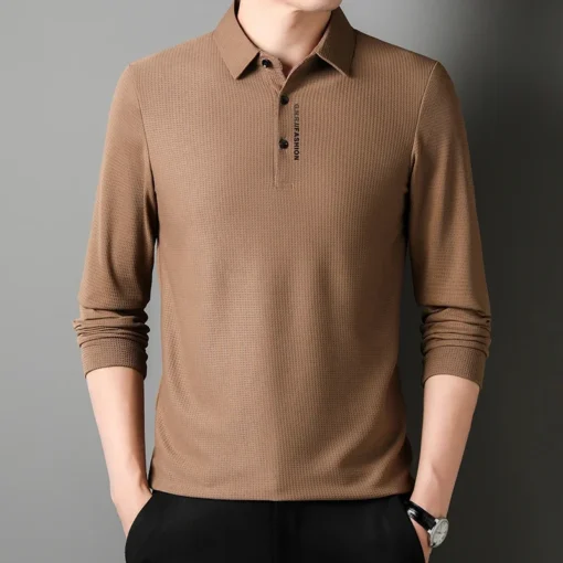 Men's Waffle Long Sleeved POLO Shirt - Image 9