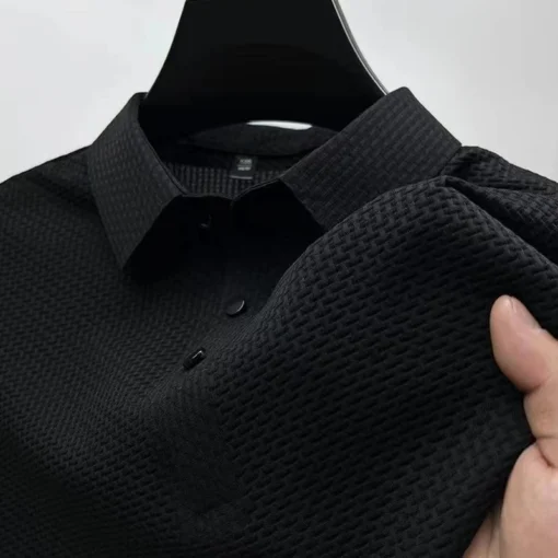 Men's Business Casual Short Sleeved Bone Flower Solid Color POLO Shirt - Image 10