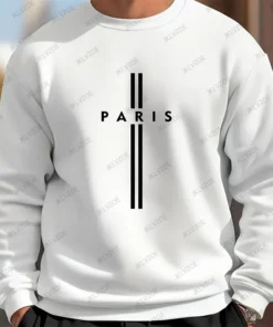 Paris Letter Printed Men's Round Neck Long Sleeved Sweatshirt