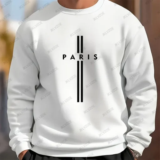 Paris Letter Printed Men's Round Neck Long Sleeved Sweatshirt