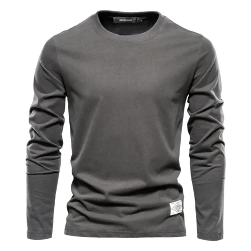 100% Cotton Long Sleeve  Solid Spring Casual Men's T-shirts - Image 4