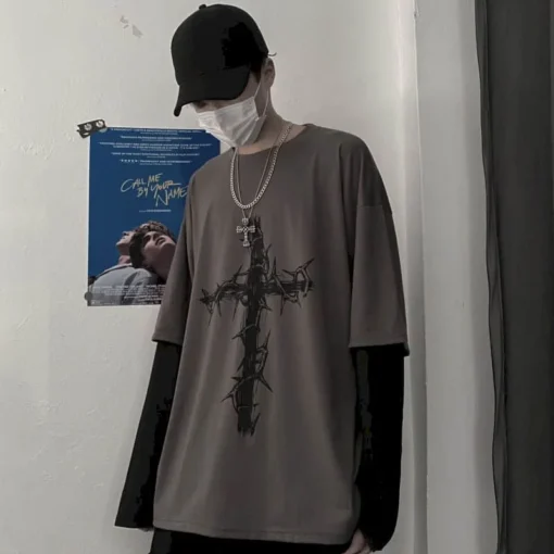 anime casual Long Sleeved Oversized T-Shirt Harajuku Streetwear Academia - Image 12