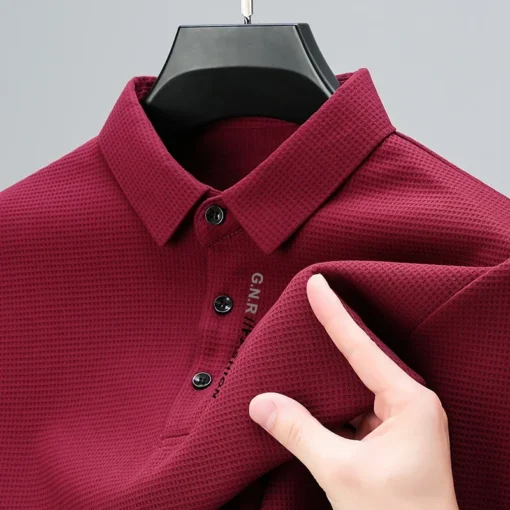 Men's Waffle Long Sleeved POLO Shirt - Image 5