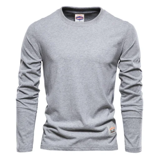 100% Cotton Long Sleeve  Solid Spring Casual Men's T-shirts - Image 13