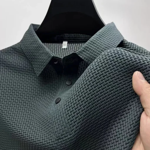 Men's Business Casual Short Sleeved Bone Flower Solid Color POLO Shirt - Image 12