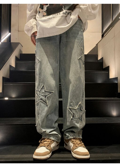 Star Embroidery Straight Casual Men Jeans - Image 9