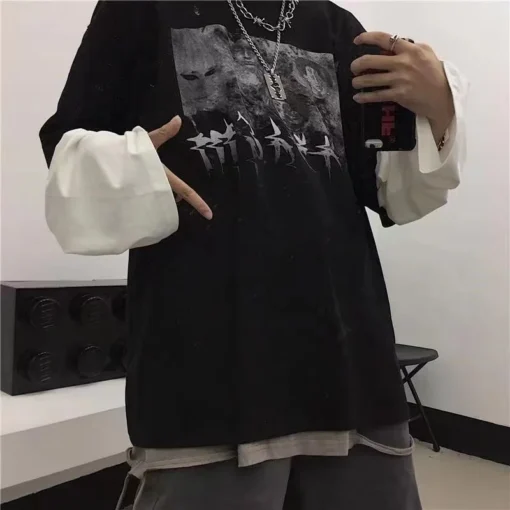 anime casual Long Sleeved Oversized T-Shirt Harajuku Streetwear Academia - Image 7