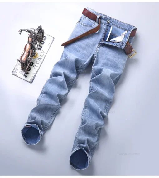 Spring Men's Light Blue Slim Jeans - Image 24