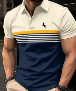 Casual Short Sleeve Polo Shirt with 3D Horse Print