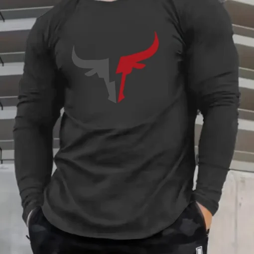 bull pattern printed round neck long sleeved shirt - Image 8