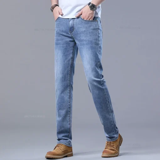 Spring Men's Light Blue Slim Jeans - Image 4