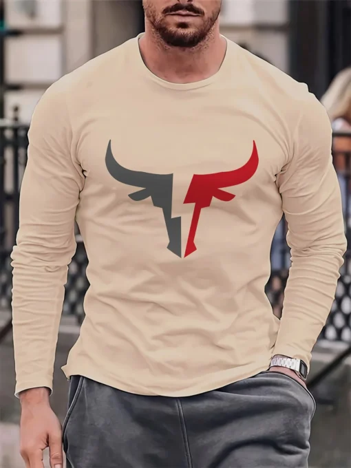bull pattern printed round neck long sleeved shirt - Image 22