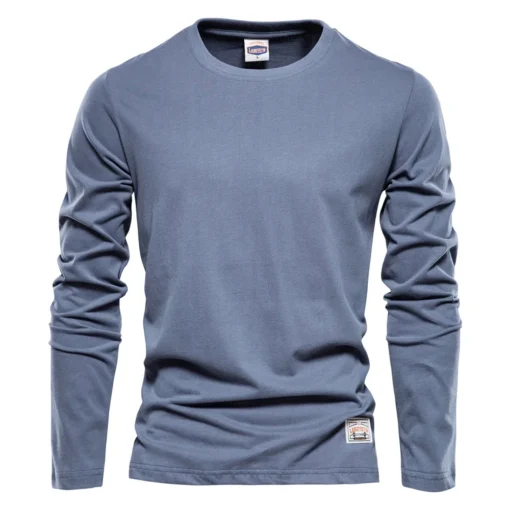 100% Cotton Long Sleeve  Solid Spring Casual Men's T-shirts - Image 11