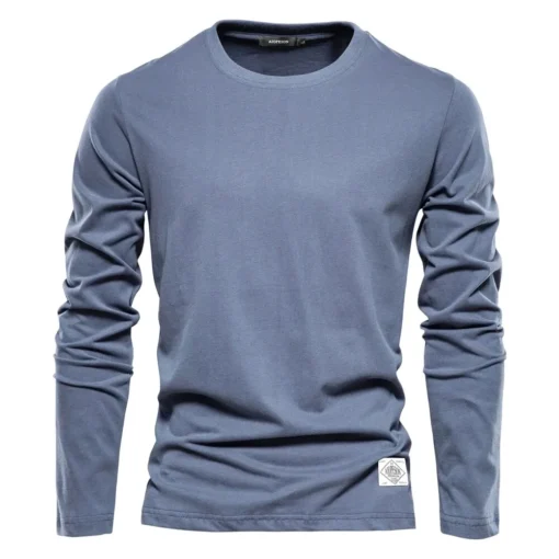 100% Cotton Long Sleeve  Solid Spring Casual Men's T-shirts - Image 7