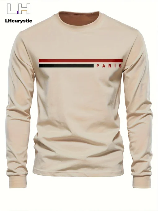 100% pure cotton summer loose comfortable casual  PARIS print large round neck  long sleeve T-shirt - Image 3