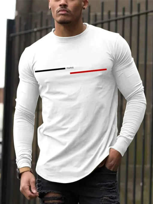 100% pure cotton summer loose comfortable casual  PARIS print large round neck  long sleeve T-shirt - Image 9