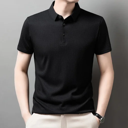 Men's Business Casual Short Sleeved Bone Flower Solid Color POLO Shirt - Image 22