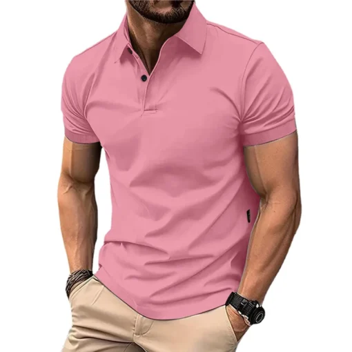 Men's Solid Color Polo Shirt Short Sleeve Lapel Button - Image 8