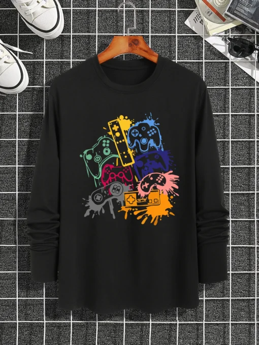 men's printed round neck long-sleeved T-shirt - Image 8