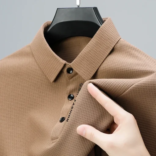 Men's Waffle Long Sleeved POLO Shirt - Image 3