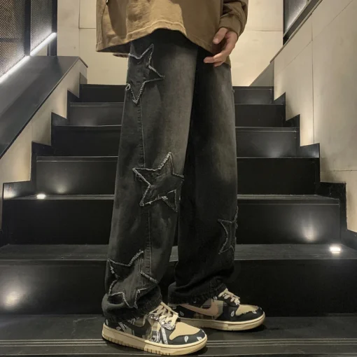 Star Embroidery Straight Casual Men Jeans - Image 2