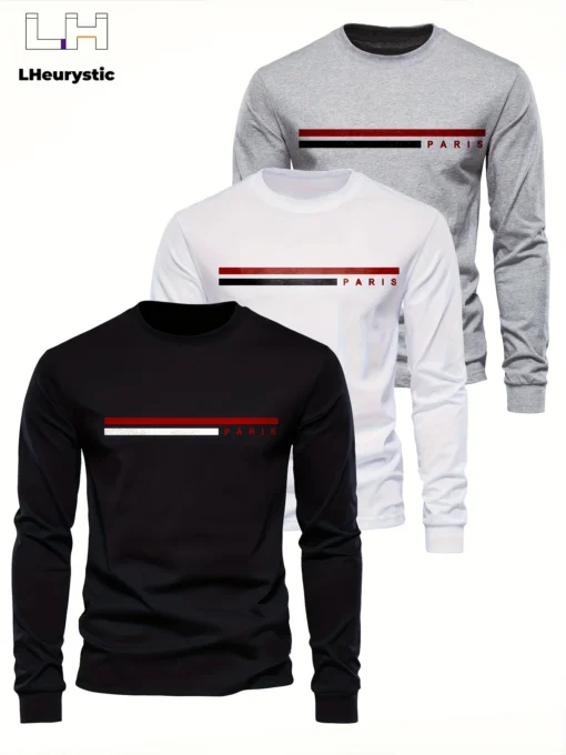 100% pure cotton summer loose comfortable casual  PARIS print large round neck  long sleeve T-shirt - Image 2