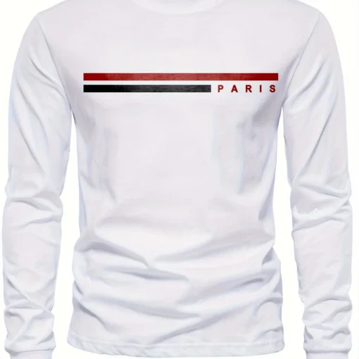 100% pure cotton summer loose comfortable casual  PARIS print large round neck  long sleeve T-shirt - Image 7