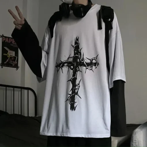 anime casual Long Sleeved Oversized T-Shirt Harajuku Streetwear Academia - Image 6