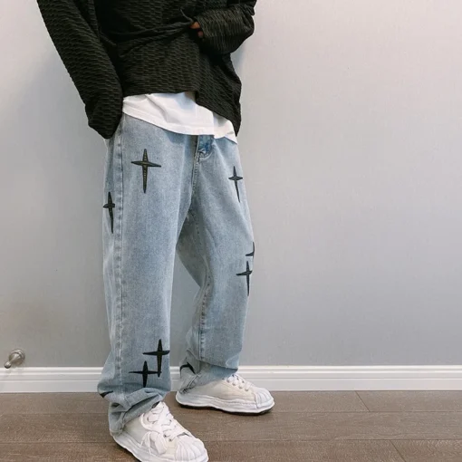 Prints Jeans Men 2023 New Streetwear Baggy Wide Leg Jeans - Image 14
