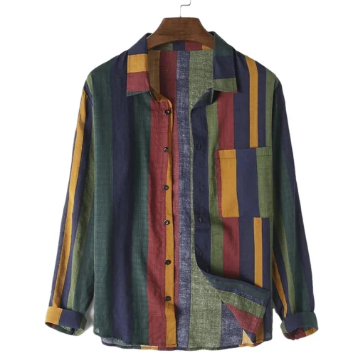 Colorful Vertical Stripes Loose Long Sleeve Shirt - Image 8