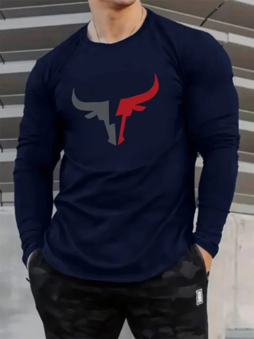 bull pattern printed round neck long sleeved shirt - Image 21