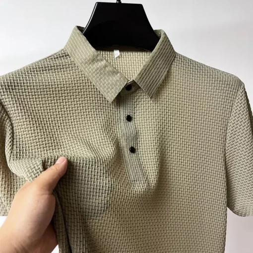 Men's Business Casual Short Sleeved Bone Flower Solid Color POLO Shirt - Image 18