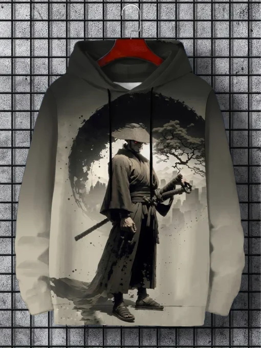 Samurai Men's Hoodie Print Y2k Sweatshirt Harajuku - Image 5