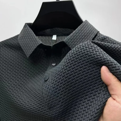 Men's Business Casual Short Sleeved Bone Flower Solid Color POLO Shirt - Image 4