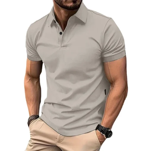 Men's Solid Color Polo Shirt Short Sleeve Lapel Button - Image 9