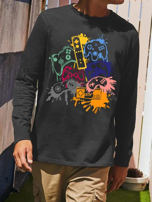 men's printed round neck long-sleeved T-shirt - Image 3