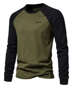 AIOPESON Men's 100% Cotton Long Sleeve O-neck Pactwork Casual T Shirts