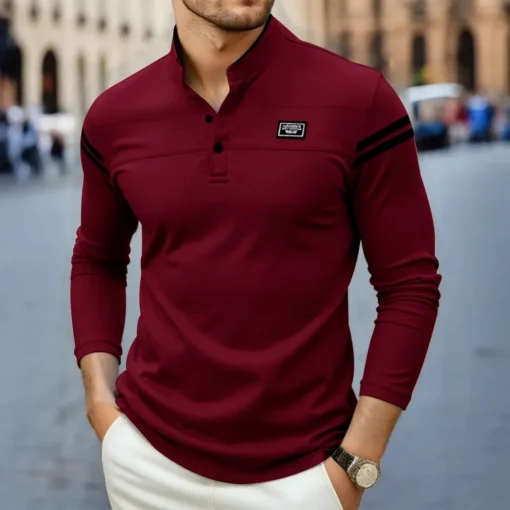 2025 Casual Solid Color Long Sleeved Polo Shirt - Image 5