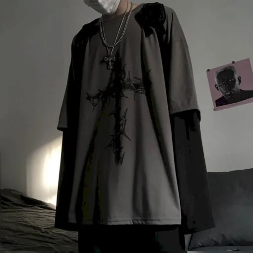 anime casual Long Sleeved Oversized T-Shirt Harajuku Streetwear Academia - Image 13