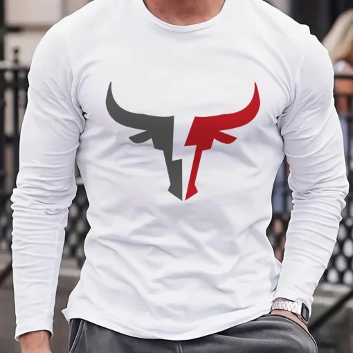 bull pattern printed round neck long sleeved shirt - Image 10