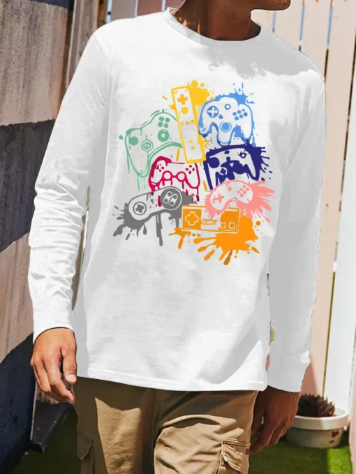 men's printed round neck long-sleeved T-shirt - Image 2