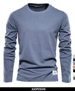 100% Cotton Long Sleeve  Solid Spring Casual Men's T-shirts