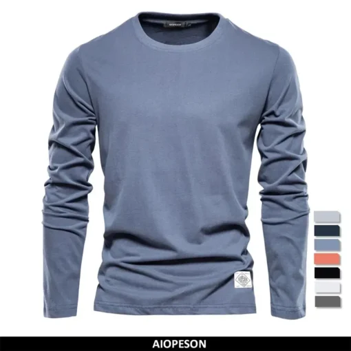 100% Cotton Long Sleeve  Solid Spring Casual Men's T-shirts