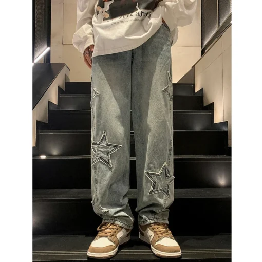 Star Embroidery Straight Casual Men Jeans - Image 6