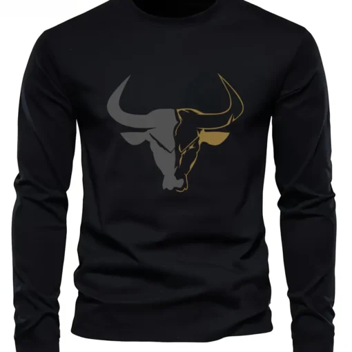 bull pattern printed round neck long sleeved shirt - Image 13