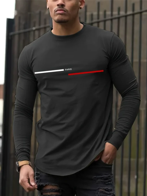 100% pure cotton summer loose comfortable casual  PARIS print large round neck  long sleeve T-shirt - Image 10