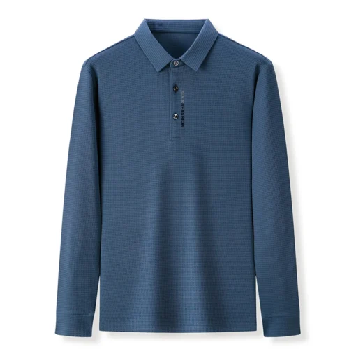 Men's Waffle Long Sleeved POLO Shirt - Image 25