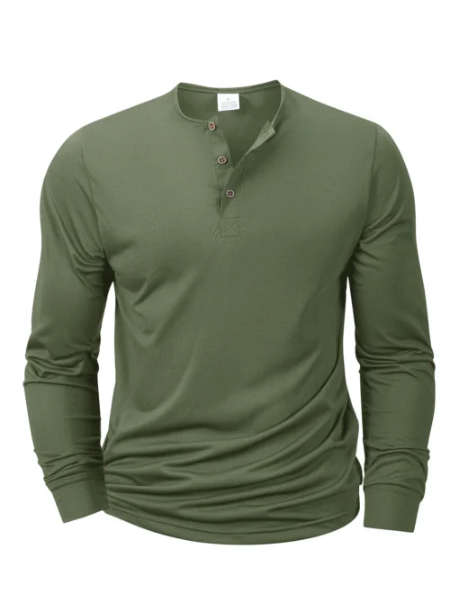 Long Sleeved Henley Neck Shirt - Image 3